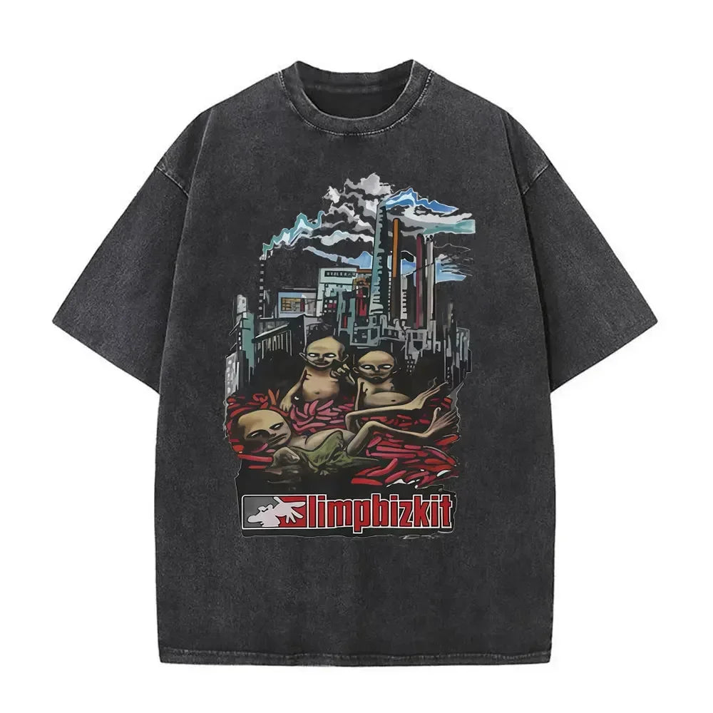 Y2k Tshirt Men Clothing Washed Vintage Rock Bands Tee