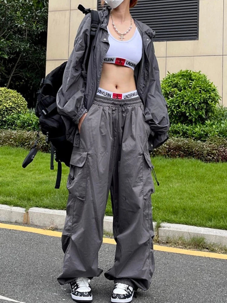 Y2K Parachute Black Pants Women Oversized Baggy Cargo Sweats