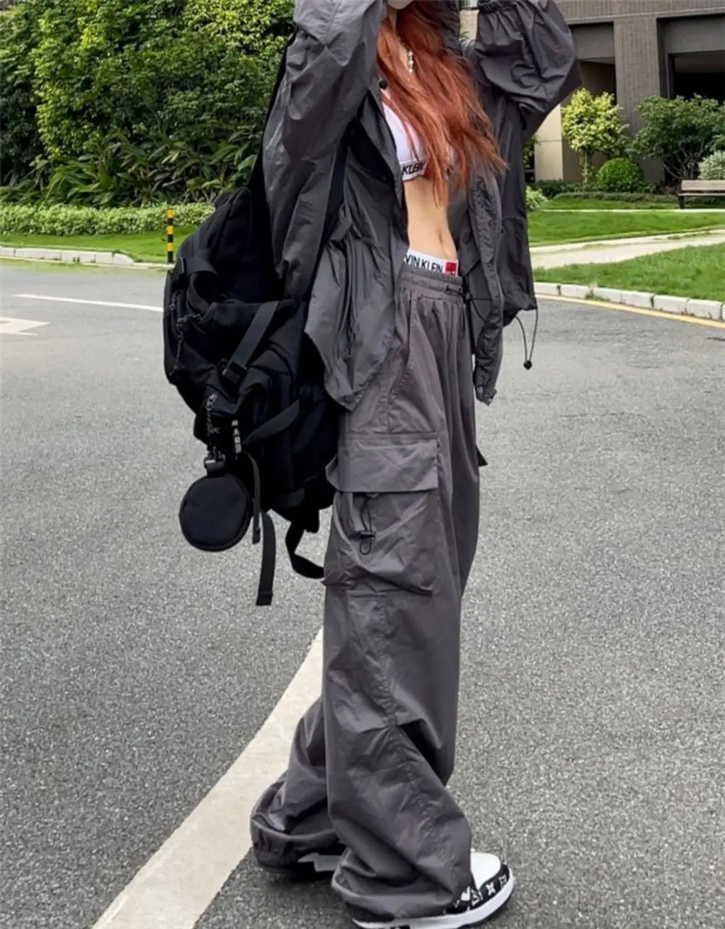 Y2K Parachute Black Pants Women Oversized Baggy Cargo Sweats