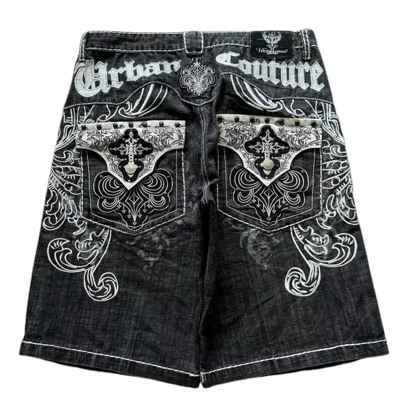 Y2K Jorts embroidered with gemstones