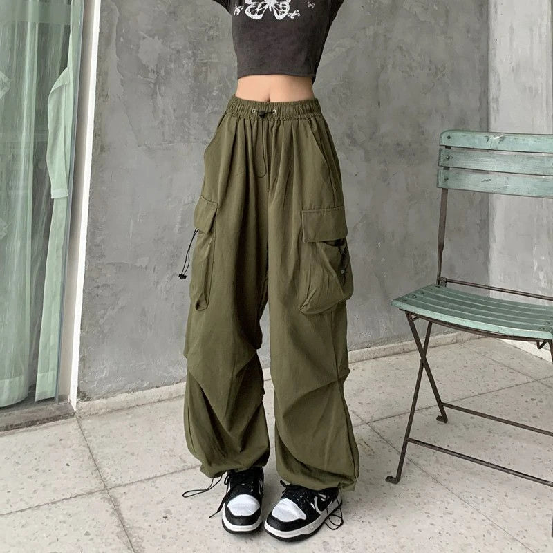 Y2K Parachute Black Pants Women Oversized Baggy Cargo Sweats