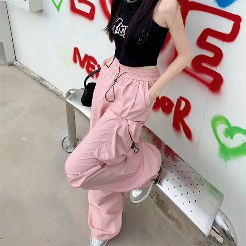 Y2K Parachute Black Pants Women Oversized Baggy Cargo Sweats