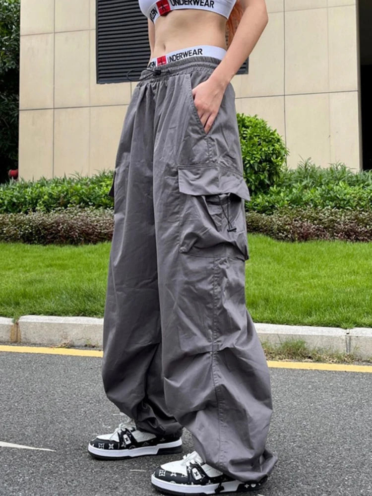 Y2K Parachute Black Pants Women Oversized Baggy Cargo Sweats